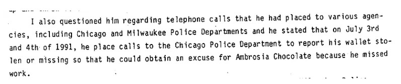 Excerpt from Jeffrey Dahmer's confession discussing telephone calls to the Chicago and Milwaukee Police Departments and various agencies on July 3 and 4, 1991.