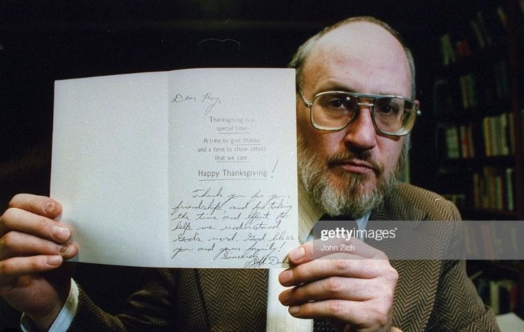 Roy Ratcliff holding a card he received from Jeffrey Dahmer